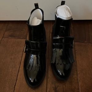Black patent leather booties